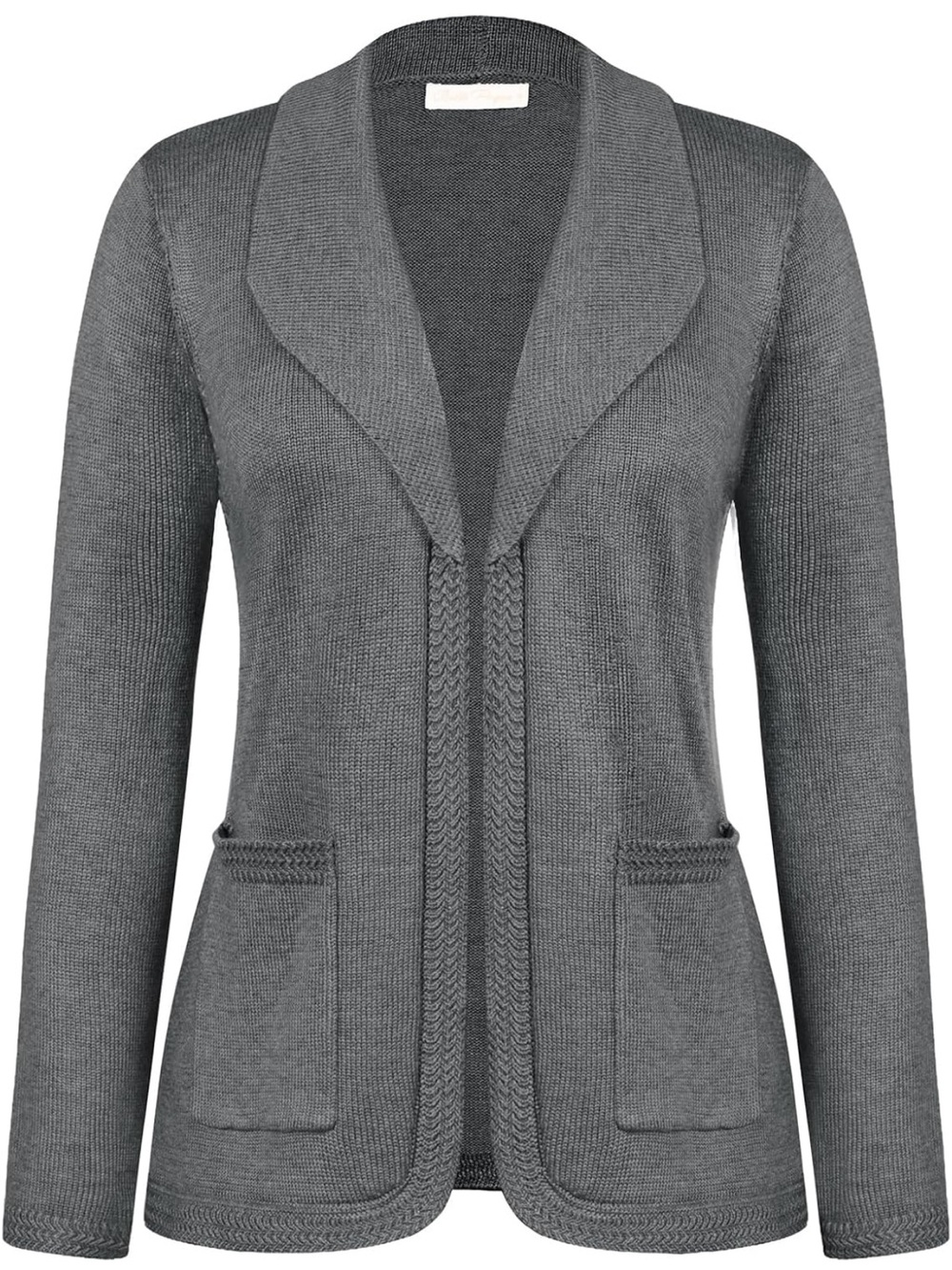 Belle Poque Shawl Lapel Collar Open-Front Knit Cardigan - Gray